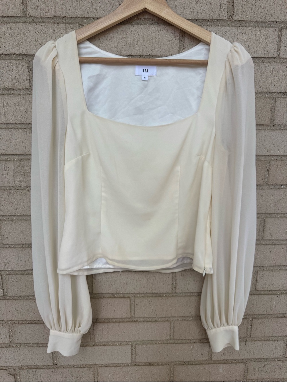 LPA Cream Chiffon Blouse Small Square Neck Puff Sleeve Cora Romantic Coquett
